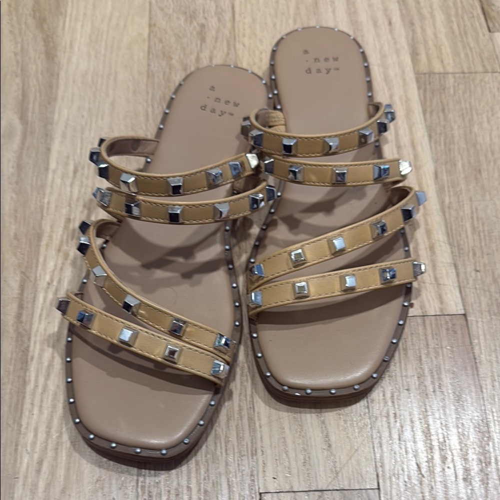 A New Day Tan Studded Slide Sandals